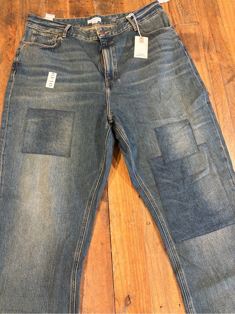 Good American Women's Straight Patchwork Blue Jeans